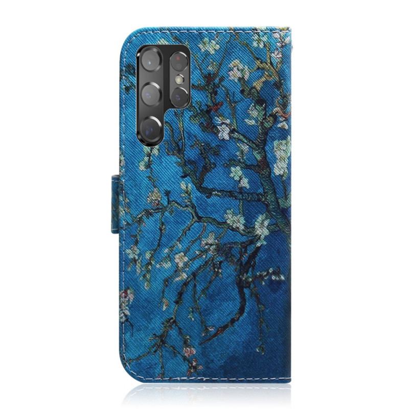 Capa De Couro Para Samsung Galaxy S22 Ultra 5G Ramo De Árvore Florido