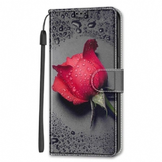 Capa De Couro Para Samsung Galaxy S22 Ultra 5G Rosas Com Cordão