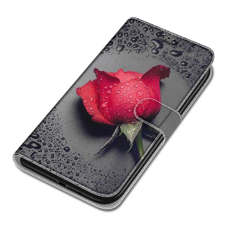 Capa De Couro Para Samsung Galaxy S22 Ultra 5G Rosas Com Cordão