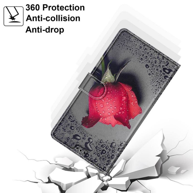 Capa De Couro Para Samsung Galaxy S22 Ultra 5G Rosas Com Cordão