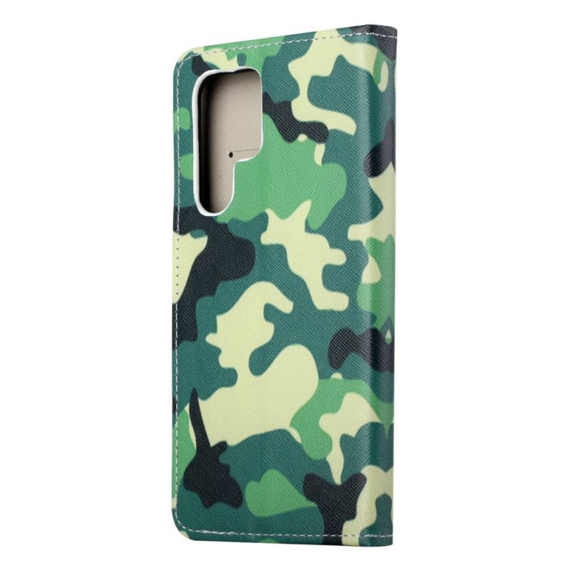 Capa Em Pele Para Samsung Galaxy S22 Ultra 5G Camuflagem Militar