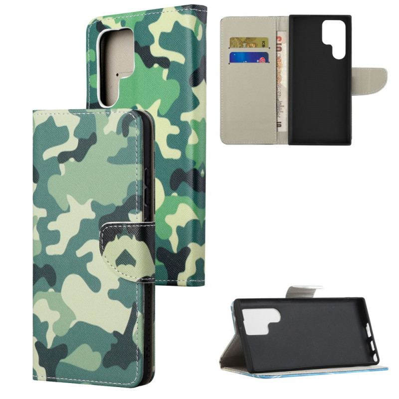 Capa Em Pele Para Samsung Galaxy S22 Ultra 5G Camuflagem Militar