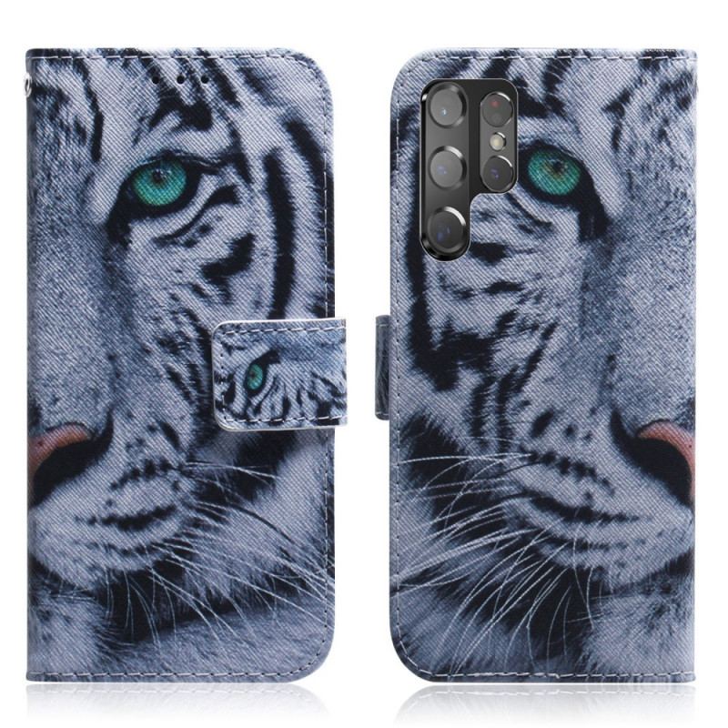 Capa Em Pele Para Samsung Galaxy S22 Ultra 5G Cara De Tigre