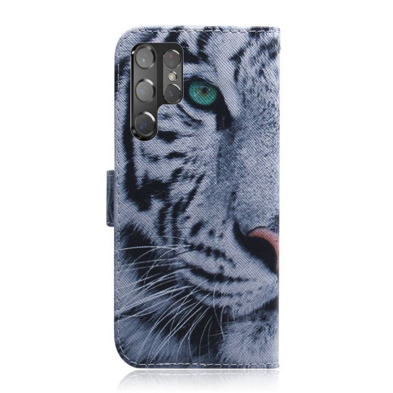 Capa Em Pele Para Samsung Galaxy S22 Ultra 5G Cara De Tigre