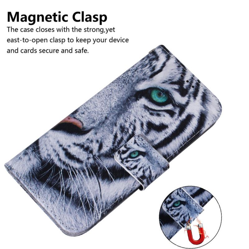 Capa Em Pele Para Samsung Galaxy S22 Ultra 5G Cara De Tigre