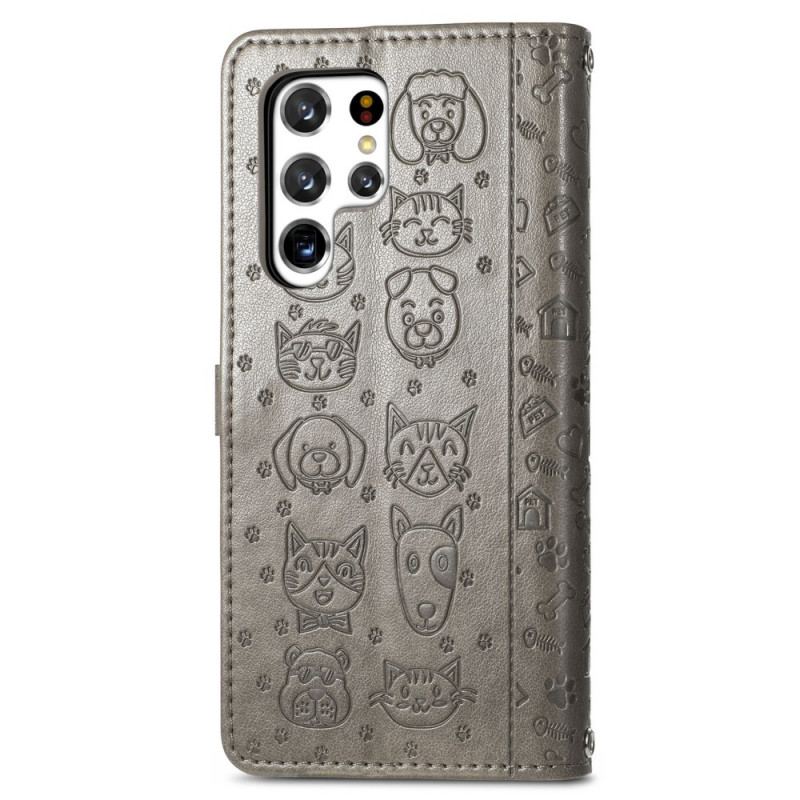 Capa Flip Para Samsung Galaxy S22 Ultra 5G Animais Animados