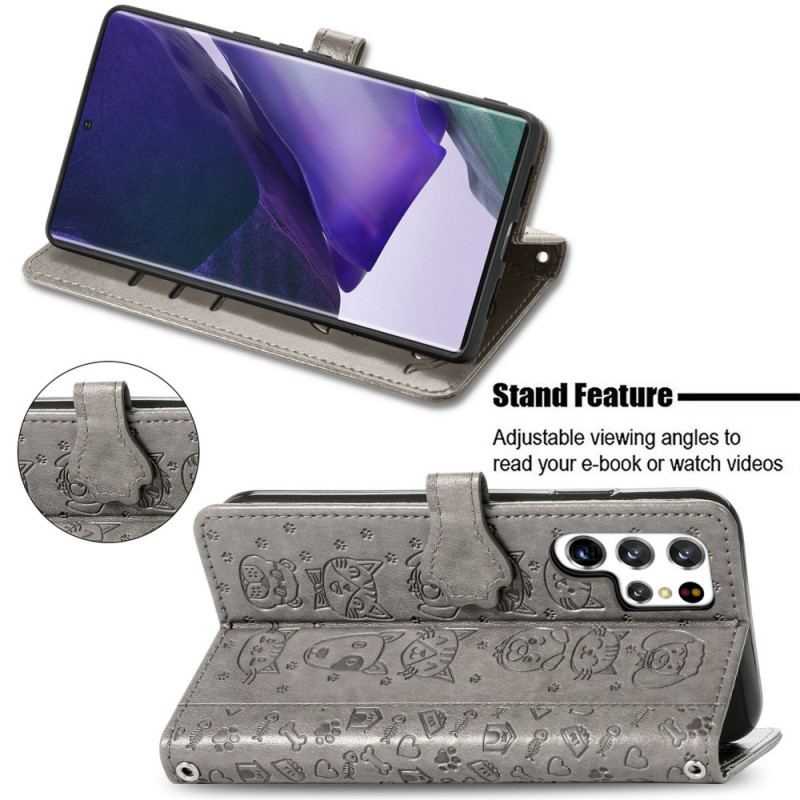 Capa Flip Para Samsung Galaxy S22 Ultra 5G Animais Animados