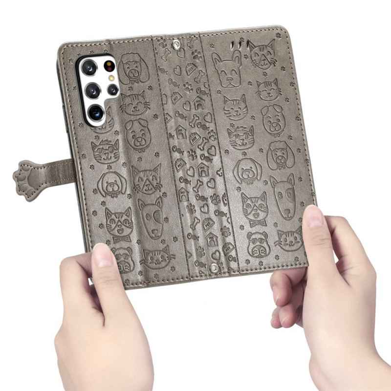 Capa Flip Para Samsung Galaxy S22 Ultra 5G Animais Animados