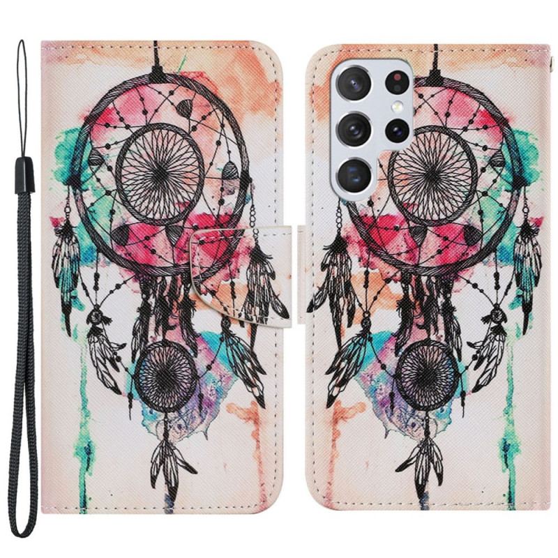 Capa Flip Para Samsung Galaxy S22 Ultra 5G Aquarela Apanhador De Sonhos