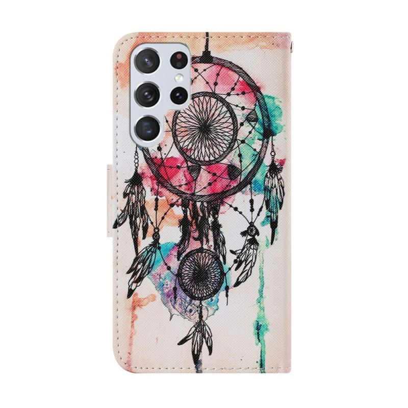 Capa Flip Para Samsung Galaxy S22 Ultra 5G Aquarela Apanhador De Sonhos