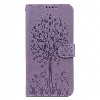 Capa Flip Para Samsung Galaxy S22 Ultra 5G Árvore E Veado