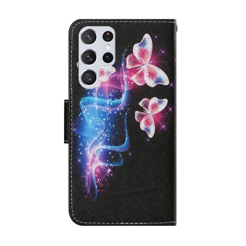 Capa Flip Para Samsung Galaxy S22 Ultra 5G Borboletas Mágicas