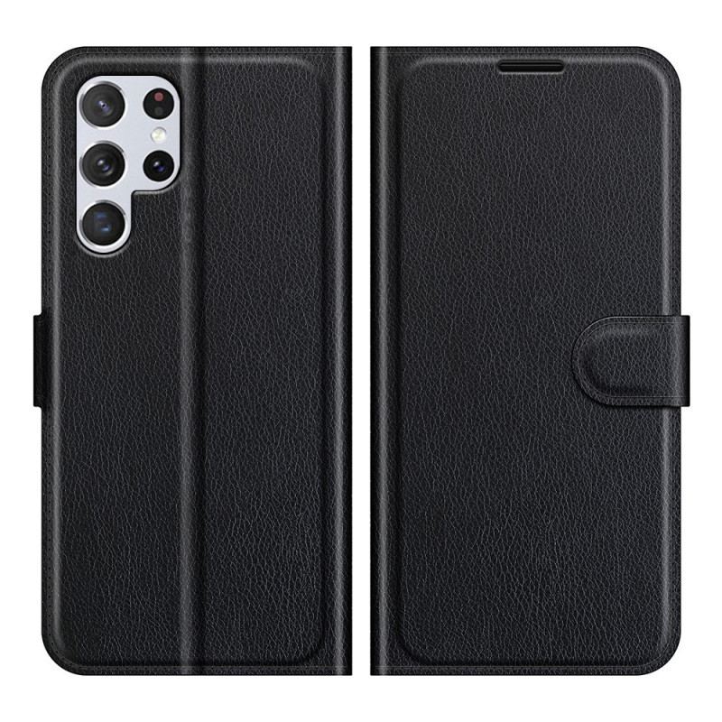 Capa Flip Para Samsung Galaxy S22 Ultra 5G Clássico Efeito Couro Lichia