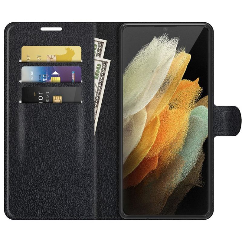 Capa Flip Para Samsung Galaxy S22 Ultra 5G Clássico Efeito Couro Lichia