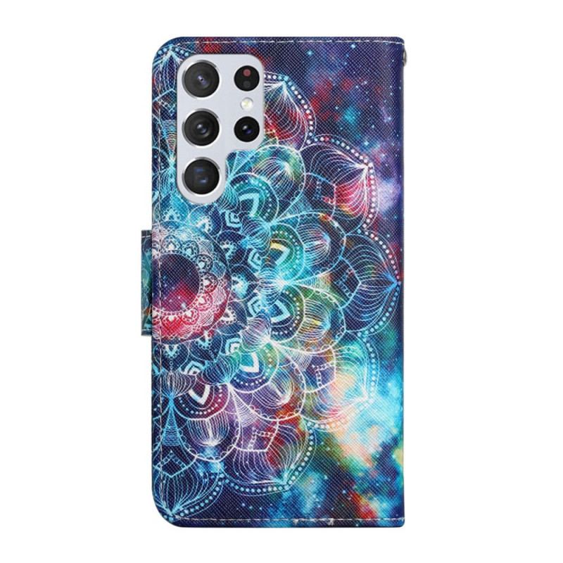 Capa Flip Para Samsung Galaxy S22 Ultra 5G De Cordão Alça De Meia Mandala Chamativa