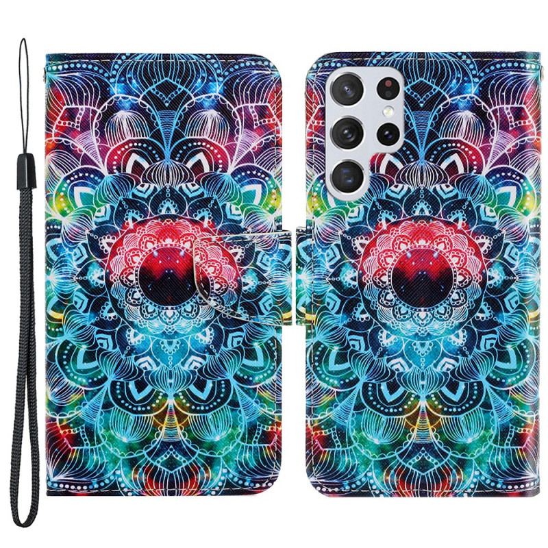 Capa Flip Para Samsung Galaxy S22 Ultra 5G De Cordão Mandala De Tiras Chamativas