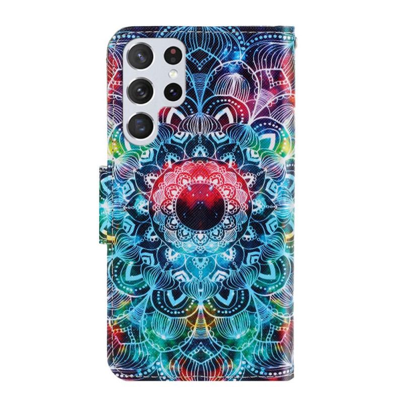 Capa Flip Para Samsung Galaxy S22 Ultra 5G De Cordão Mandala De Tiras Chamativas