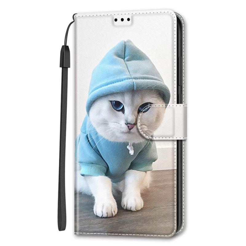 Capa Flip Para Samsung Galaxy S22 Ultra 5G De Cordão Ventilador De Gato Tanga