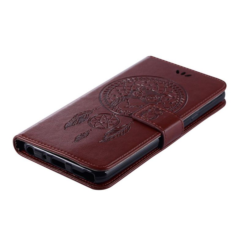 Capa Flip Para Samsung Galaxy S22 Ultra 5G Coruja Apanhador De Sonhos Efeito Couro