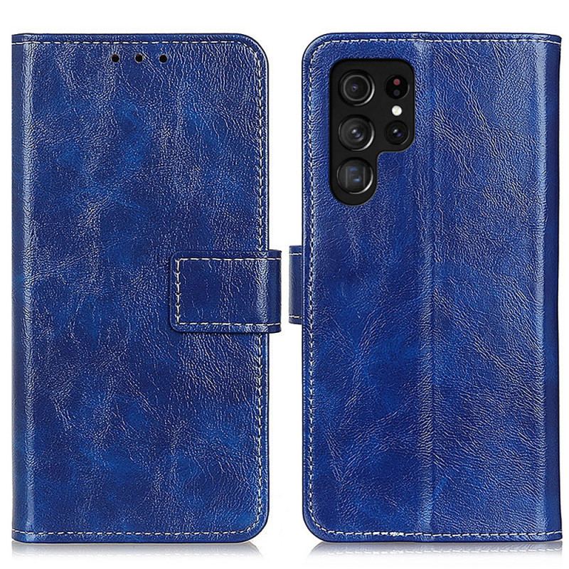 Capa Flip Para Samsung Galaxy S22 Ultra 5G Costuras Brilhantes E Visíveis