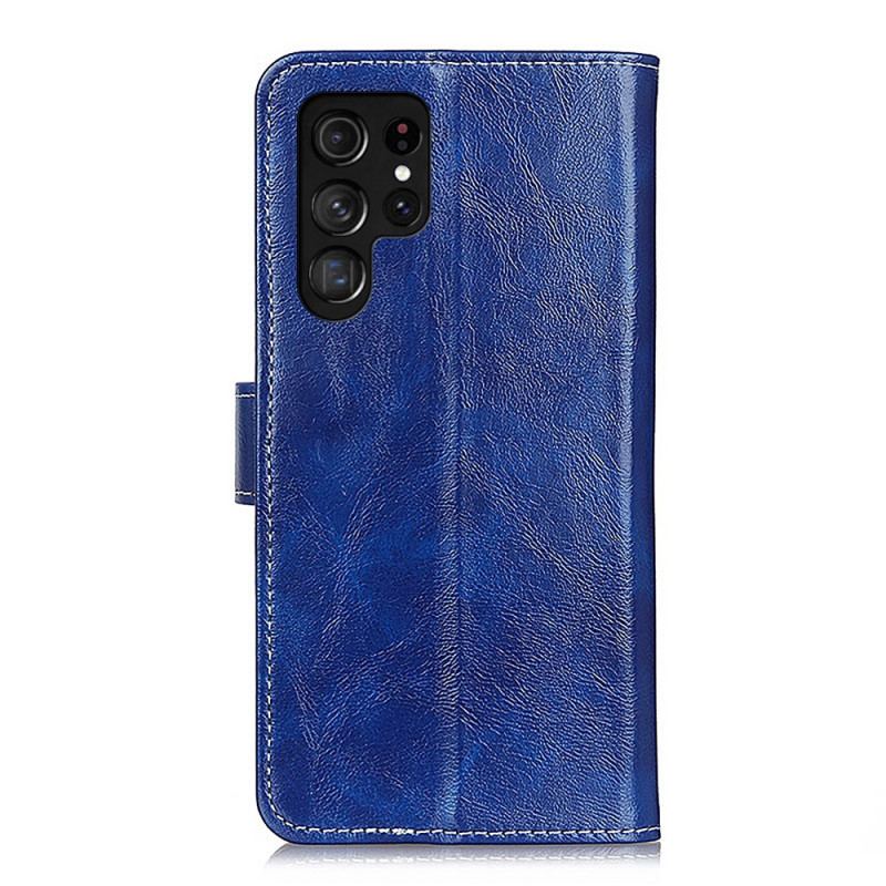 Capa Flip Para Samsung Galaxy S22 Ultra 5G Costuras Brilhantes E Visíveis