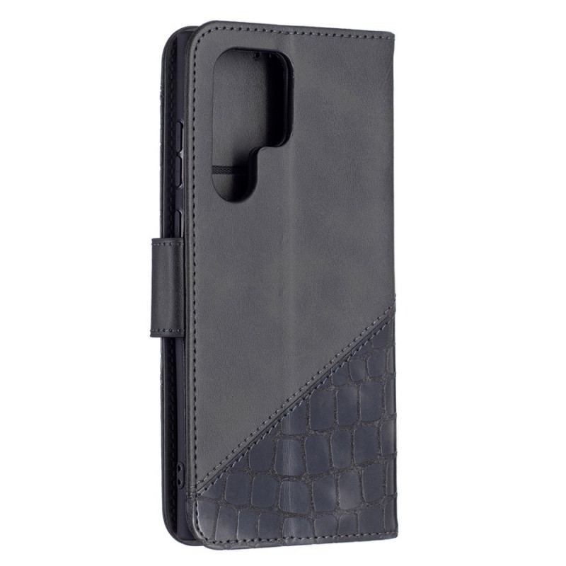 Capa Flip Para Samsung Galaxy S22 Ultra 5G Efeito Clássico De Pele De Crocodilo