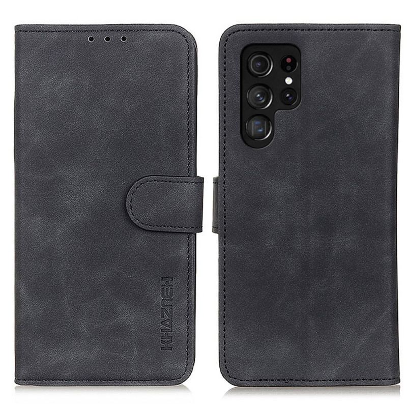 Capa Flip Para Samsung Galaxy S22 Ultra 5G Efeito Couro Vintage Khazneh