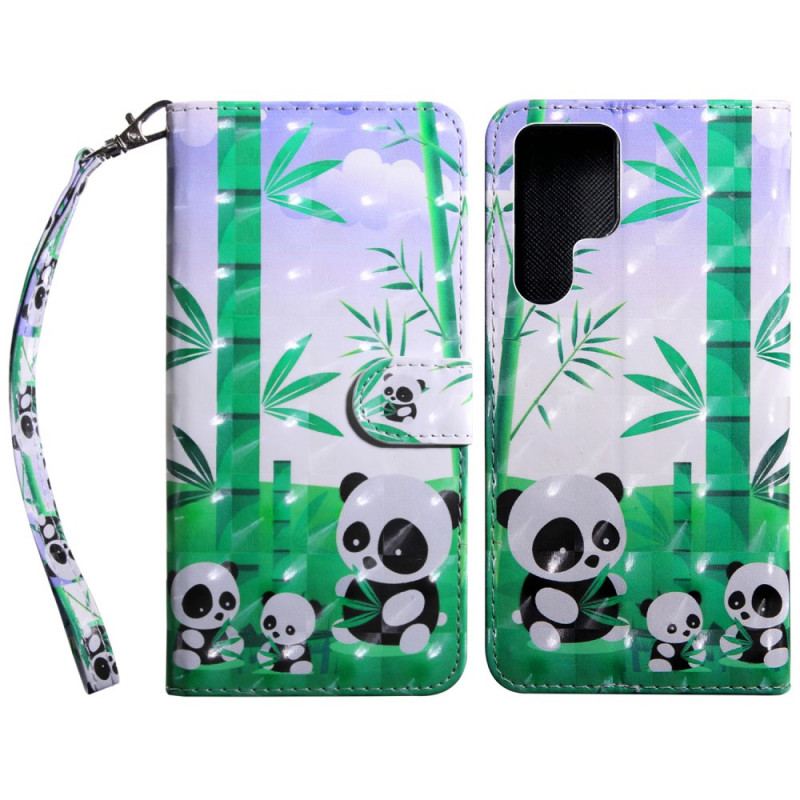 Capa Flip Para Samsung Galaxy S22 Ultra 5G Família Panda