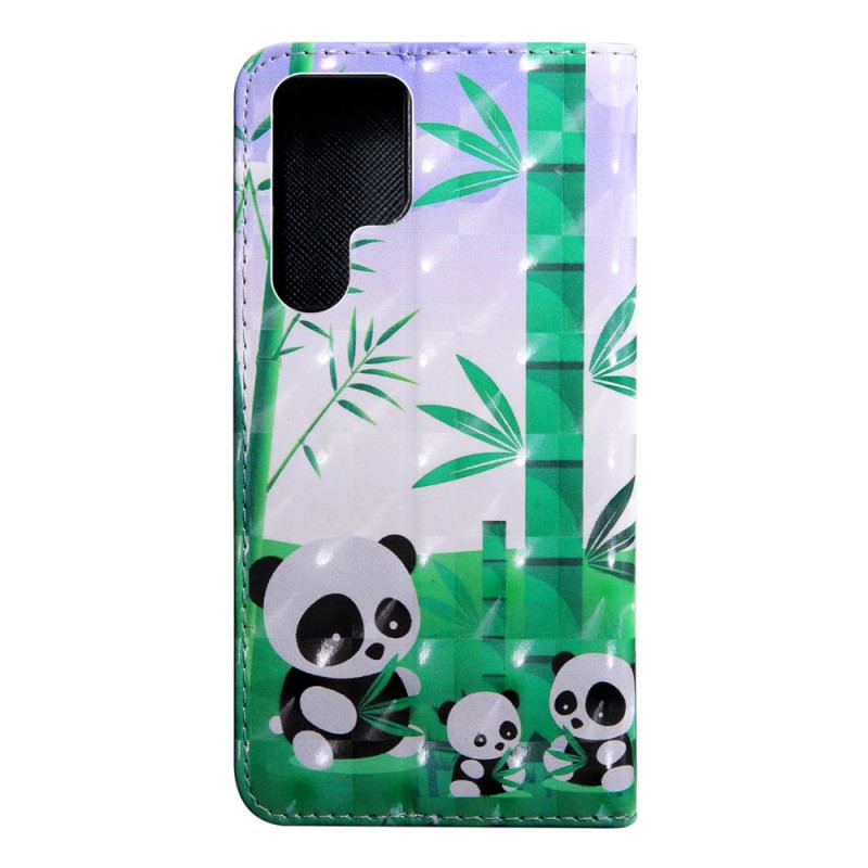 Capa Flip Para Samsung Galaxy S22 Ultra 5G Família Panda