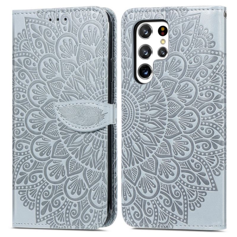 Capa Flip Para Samsung Galaxy S22 Ultra 5G Folhas Tribais