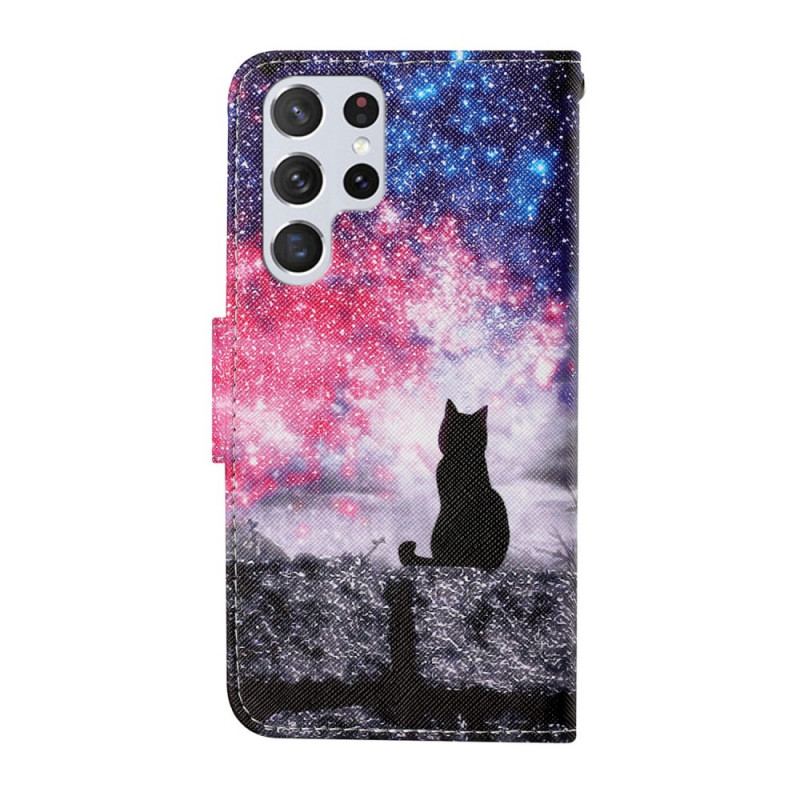 Capa Flip Para Samsung Galaxy S22 Ultra 5G Histórias De Gatos Com Cordão