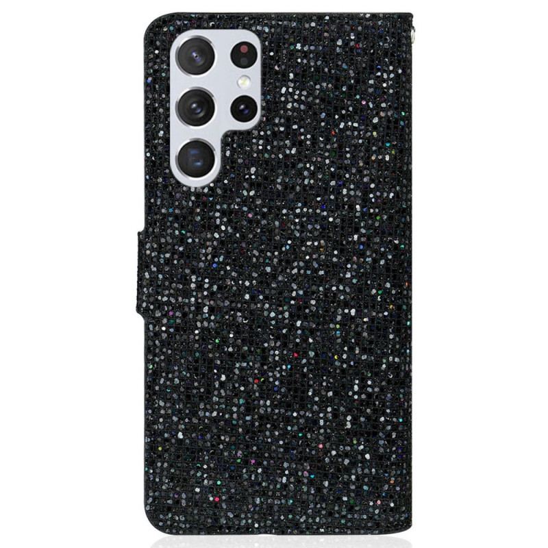 Capa Flip Para Samsung Galaxy S22 Ultra 5G Lantejoulas Design S