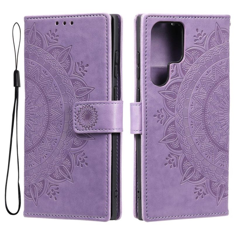 Capa Flip Para Samsung Galaxy S22 Ultra 5G Mandala Do Sol