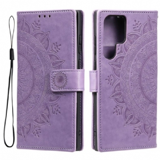 Capa Flip Para Samsung Galaxy S22 Ultra 5G Mandala Do Sol