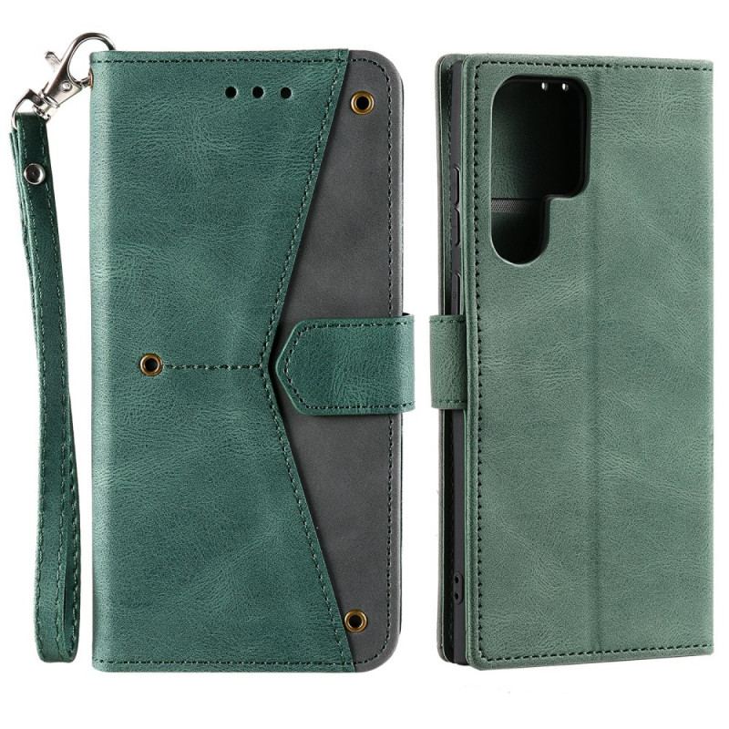 Capa Flip Para Samsung Galaxy S22 Ultra 5G Rebites Bicolores De Couro Falso