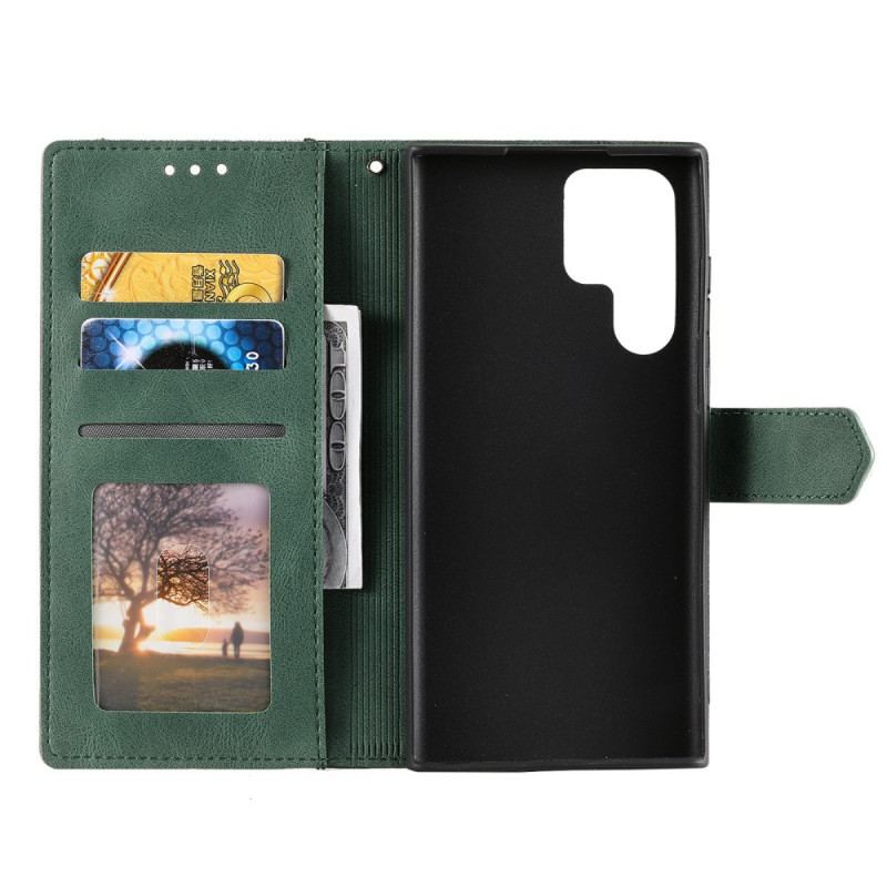 Capa Flip Para Samsung Galaxy S22 Ultra 5G Rebites Bicolores De Couro Falso