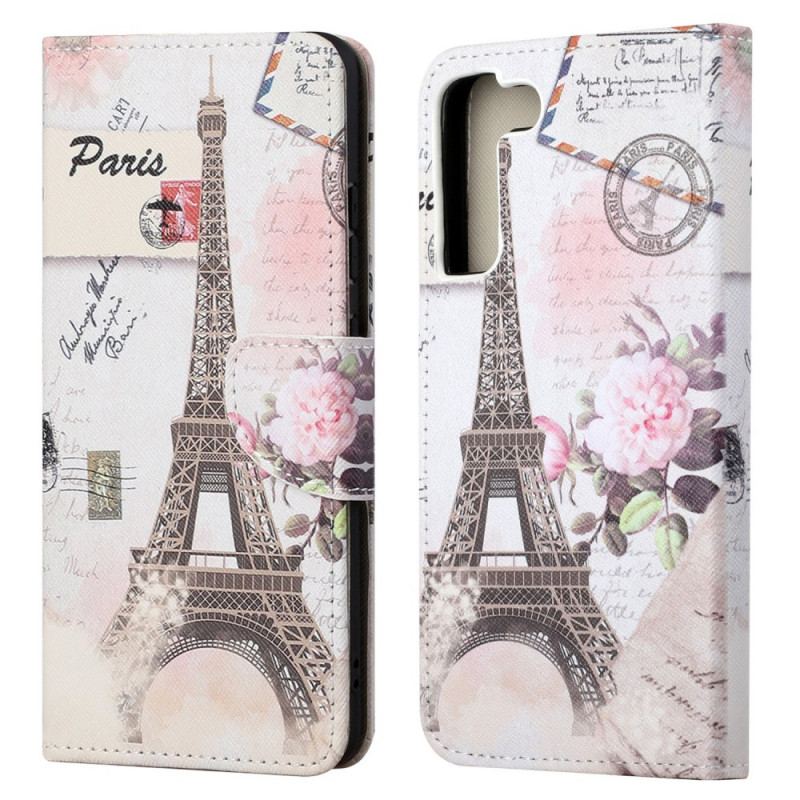 Capa Flip Para Samsung Galaxy S22 Ultra 5G Torre Eiffel Retrô