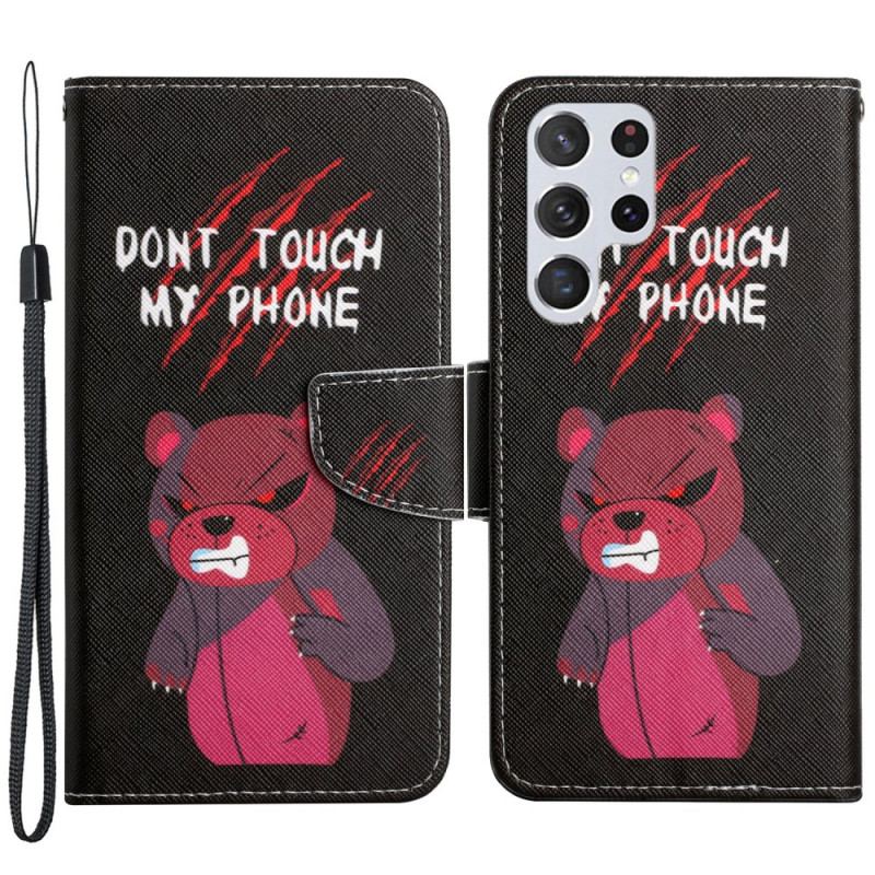 Capa Flip Para Samsung Galaxy S22 Ultra 5G Urso Não Toque No Meu Telefone