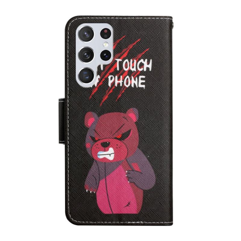 Capa Flip Para Samsung Galaxy S22 Ultra 5G Urso Não Toque No Meu Telefone