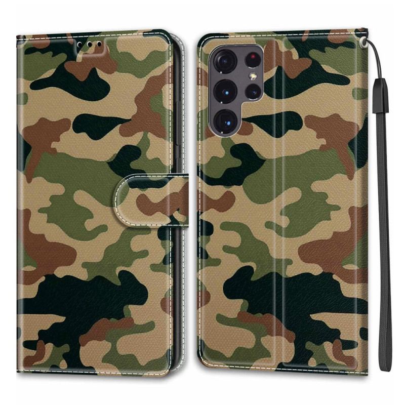 Capa Folio Para Samsung Galaxy S22 Ultra 5G Camuflagem Militar