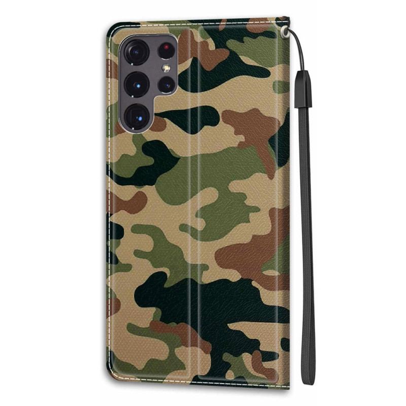 Capa Folio Para Samsung Galaxy S22 Ultra 5G Camuflagem Militar