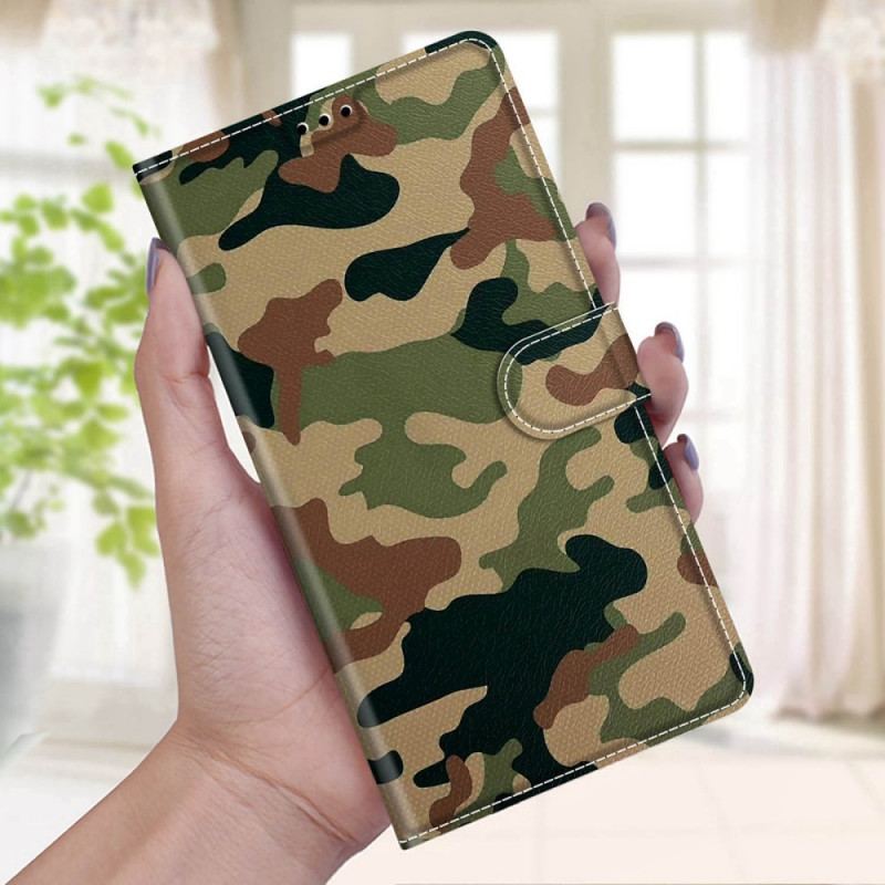 Capa Folio Para Samsung Galaxy S22 Ultra 5G Camuflagem Militar