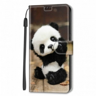 Capa Folio Para Samsung Galaxy S22 Ultra 5G De Cordão Brinque De Pequeno Panda Com Alça