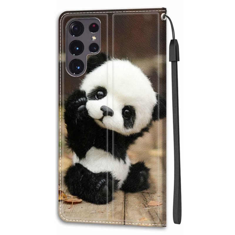 Capa Folio Para Samsung Galaxy S22 Ultra 5G De Cordão Brinque De Pequeno Panda Com Alça