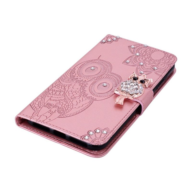 Capa Folio Para Samsung Galaxy S22 Ultra 5G Coruja Mandala E Charme