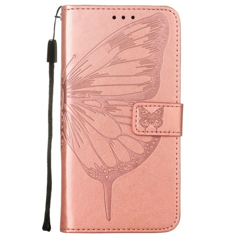 Capa Folio Para Samsung Galaxy S22 Ultra 5G Design De Borboleta Com Cordão