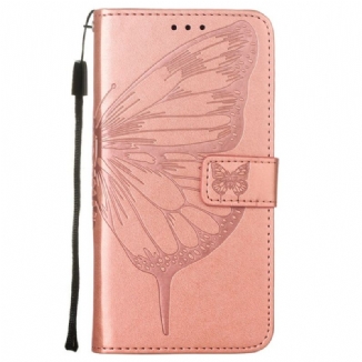 Capa Folio Para Samsung Galaxy S22 Ultra 5G Design De Borboleta Com Cordão