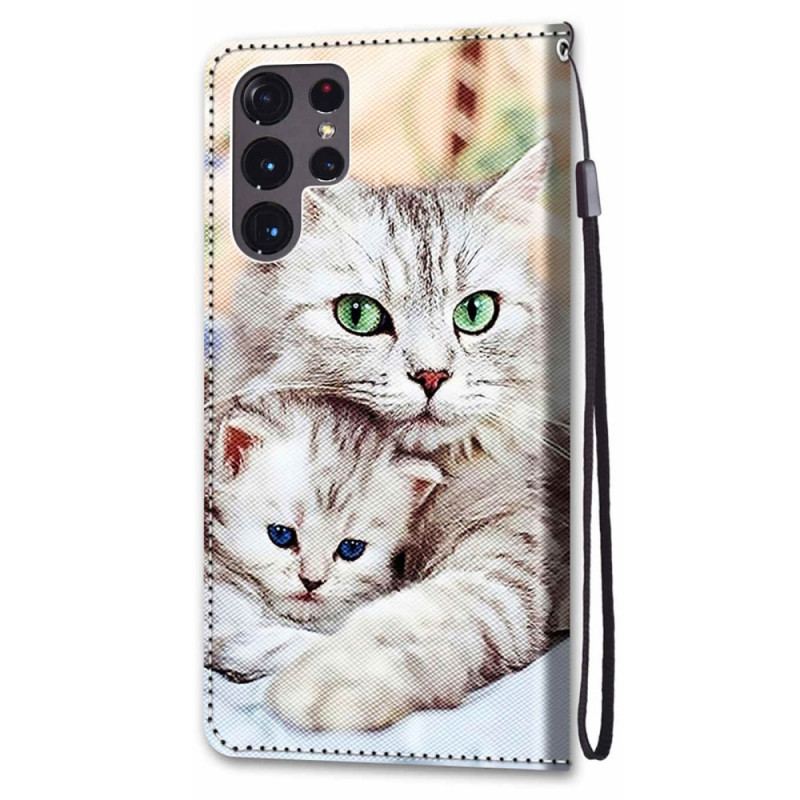 Capa Folio Para Samsung Galaxy S22 Ultra 5G Família De Gatos