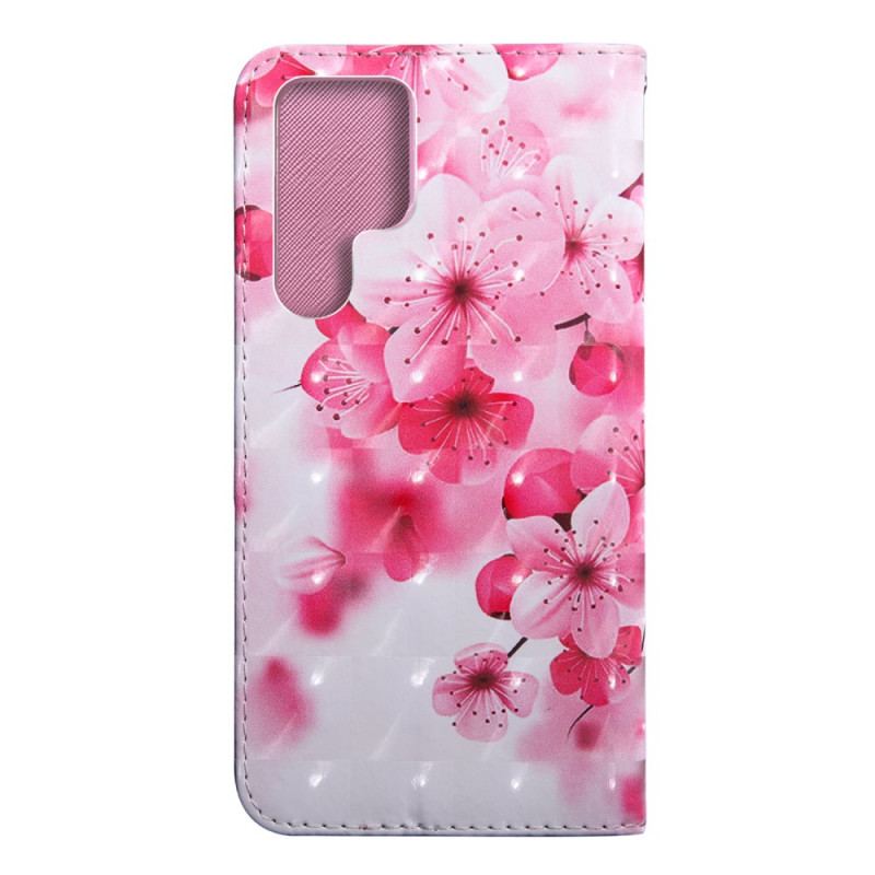 Capa Folio Para Samsung Galaxy S22 Ultra 5G Flores Cor De Rosa