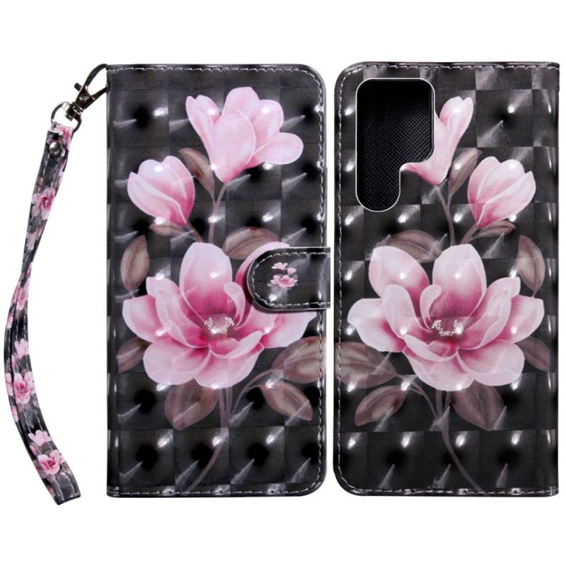 Capa Folio Para Samsung Galaxy S22 Ultra 5G Flores Em Flor